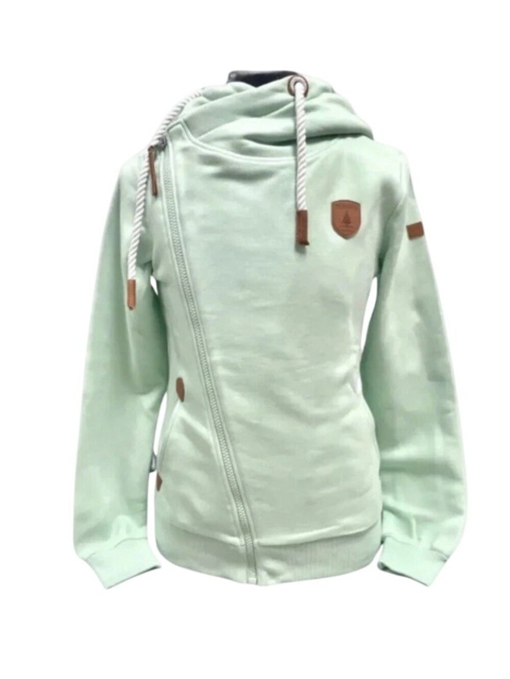 Wanakome Athena Full-Zip Hoodie Walk On The Wild Side Women M Asymmetrical Green